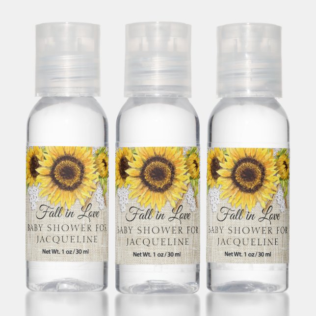 Sunflower Floral White Lace Burlap Baby Shower Hand Sanitizer (Set)