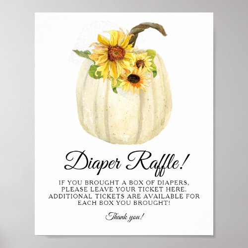 Sunflower Floral White Pumpkin Baby Diaper Raffle Poster