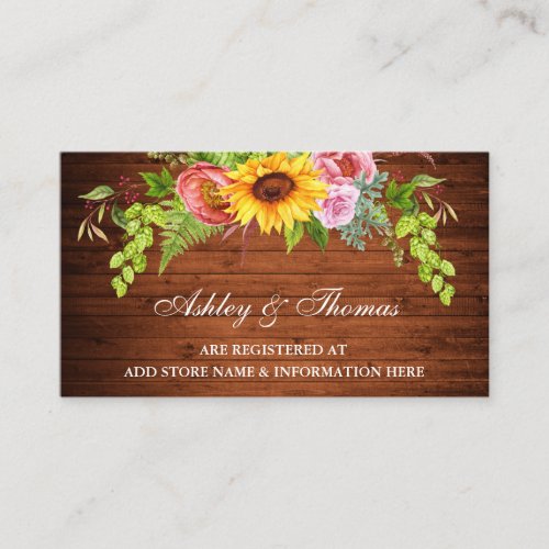 Sunflower Floral Wood Wedding Registry Insert Card