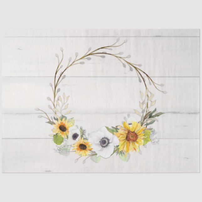 Sunflower Floral Wreath Anemone Foliage Decoupage Tissue Paper (Front)
