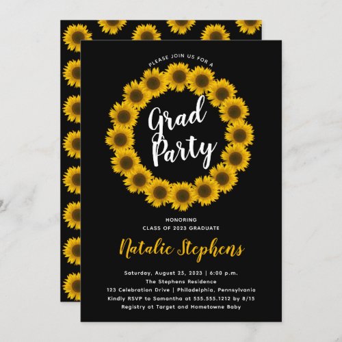 Sunflower Floral Wreath Graduation Party Invitation