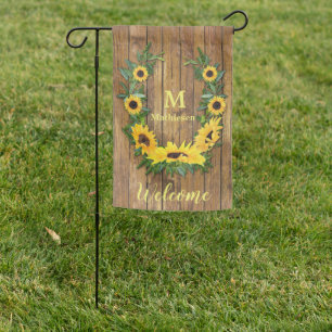 Sunflower Floral Wreath Monogram Garden Flag