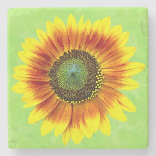 Sunflower Floral Yellow and Green Flower Garden Stone Coaster