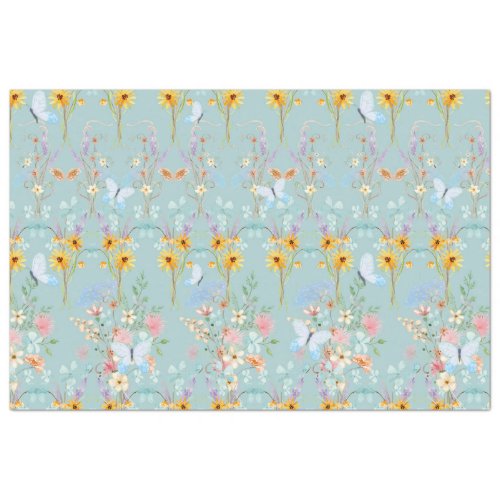 Sunflower Floral Yellow Blue Butterfly Decoupage Tissue Paper