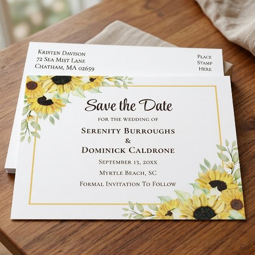 Sunflower Floral Yellow Boho Save the Date Wedding Announcement Postcard