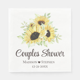 Sunflower Floral Yellow Rustic Couples Shower Napkins