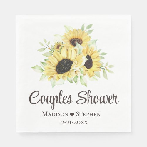Sunflower Floral Yellow Rustic Couples Shower Napkins