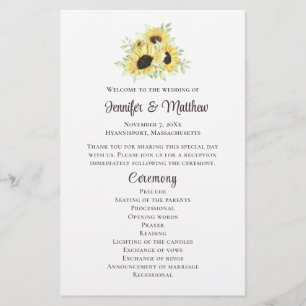 Sunflower Floral Yellow Rustic Wedding Program