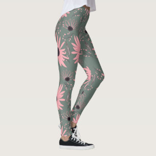  Sunflower Florals Pink  Hand Drawn Botanical  Leggings