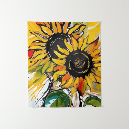 Sunflower Flower Abstract Art Floral Colorful Tapestry