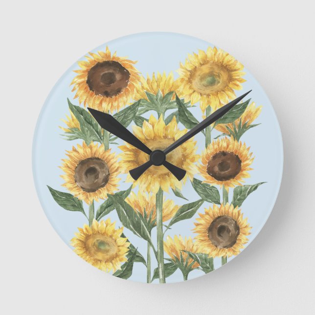 Sunflower Flower Floral Nursery Kids Round Clock (Front)