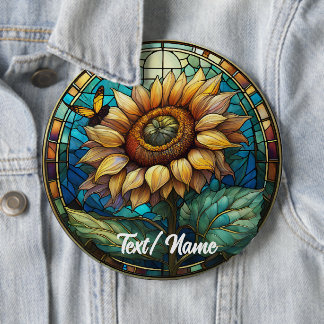 Sunflower Flower, floral Stain Glass Design Pin