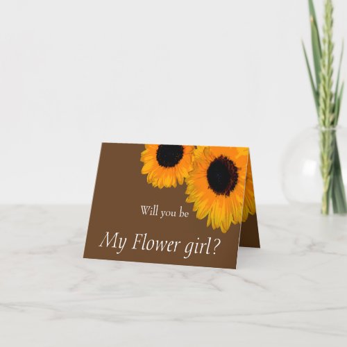 Sunflower flower girl wedding thank you card
