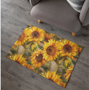 Sunflower Flower Pattern Watercolor Rug