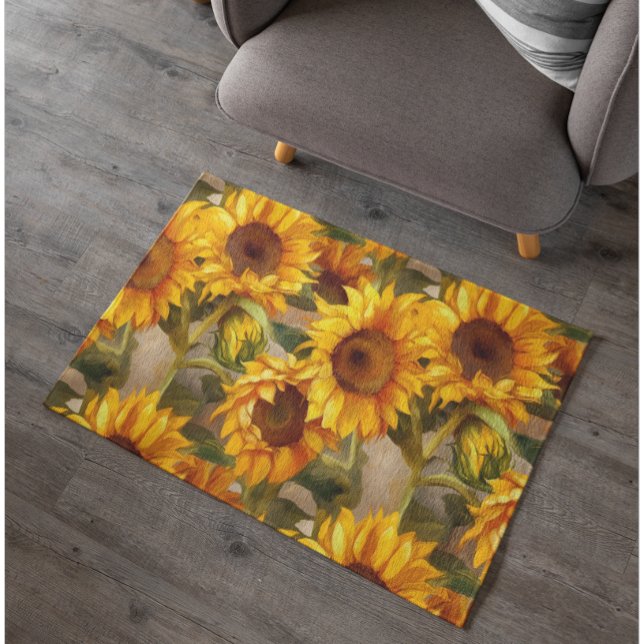 Sunflower Flower Pattern Watercolor  Rug (Creator Uploaded)