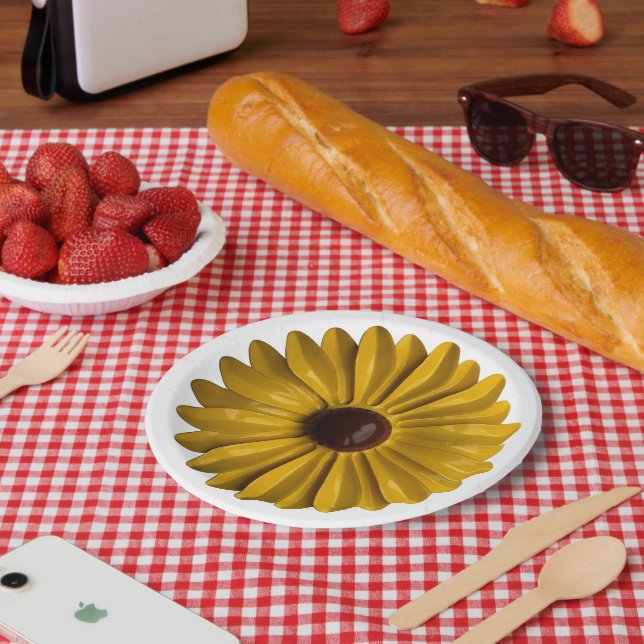 Sunflower Flower Pin Floral Spring Garden Party Paper Plates (Picnic)