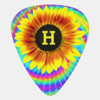 Sunflower Flower Power Tiedyed Retro Monogram Guitar Pick