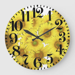Sunflower Flowers Big Number Wall Clock
