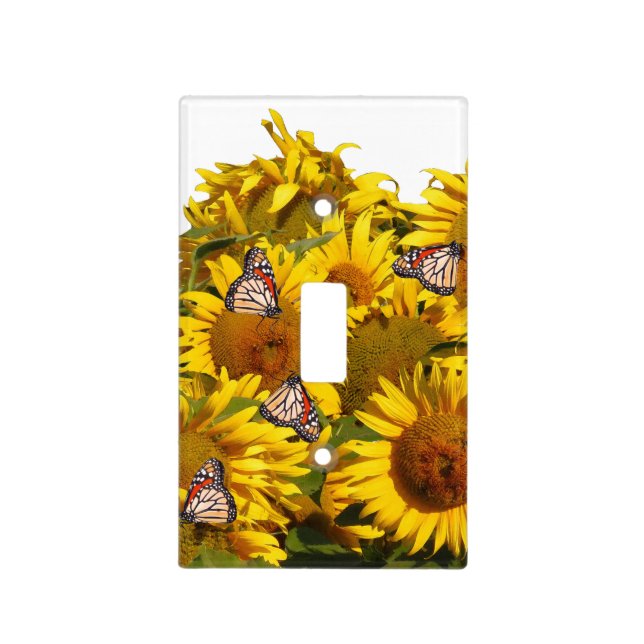 Sunflower Flowers Butterflies Light Switch Cover (Front)