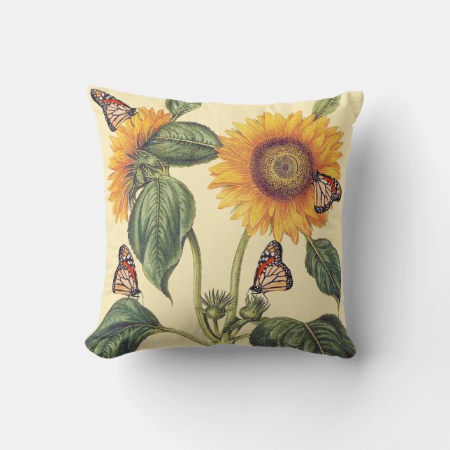 Sunflower Flowers Floral Butterfly Pillow (Front)