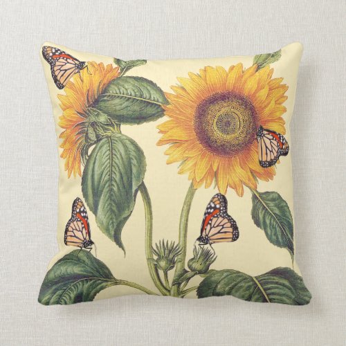Sunflower Flowers Floral Butterfly Pillow