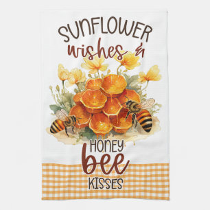 Sunflower Flowers Gingham Honey Bees Kitchen Towel