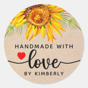 Sunflower Flower's Handmade with Love Classic Rou Classic Round Sticker