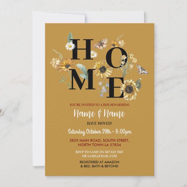 Sunflower Flowers Housewarming Mustard Party Invitation (Front)