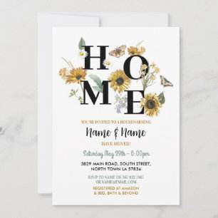 Sunflower Flowers Housewarming Spring Green Party Invitation