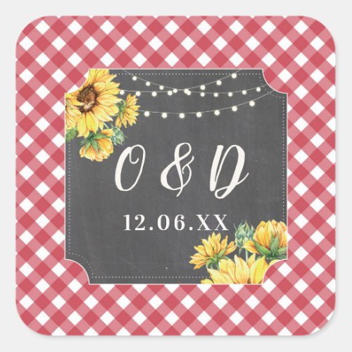 Sunflower Flowers Red White Initial Stickers Label