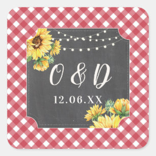 Sunflower Flowers Red White Initial Stickers Label