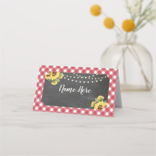Sunflower Folded Name Cards Wedding Red White