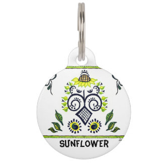 Sunflower Folk Art Pattern and Name Pet ID Tag