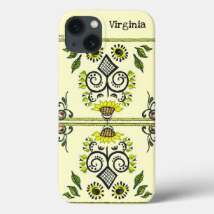 Sunflower Folk Pattern and your name iPhone 13 Case