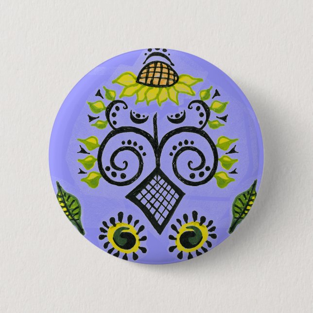 Sunflower Folk Pattern by Alexandra Cook Button (Front)