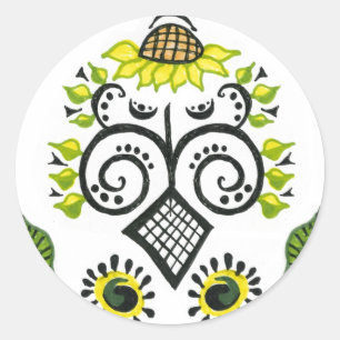 Sunflower Folk Pattern by Alexandra Cook Classic Round Sticker