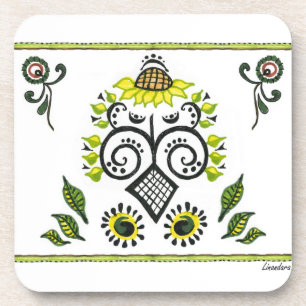 Sunflower Folk Pattern by Alexandra Cook Drink Coaster