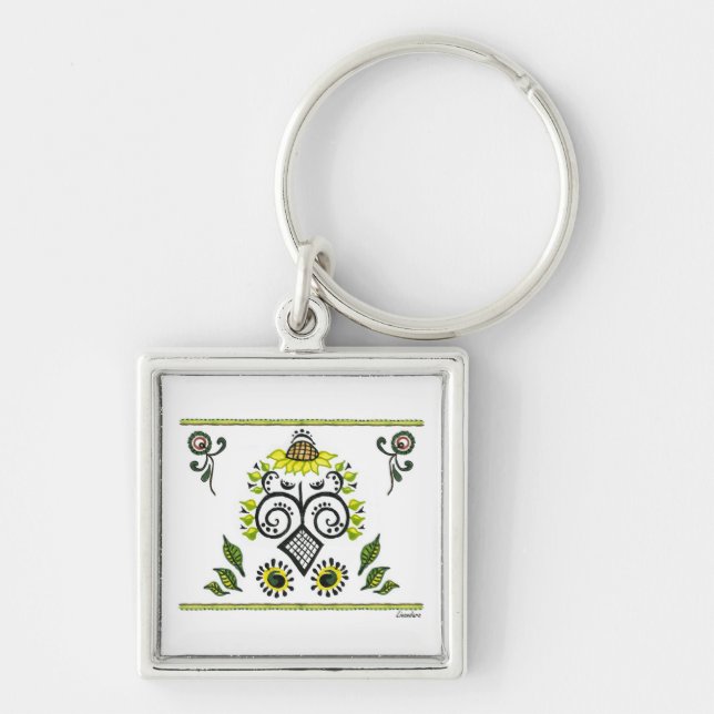 Sunflower Folk Pattern by Alexandra Cook Keychain (Front)