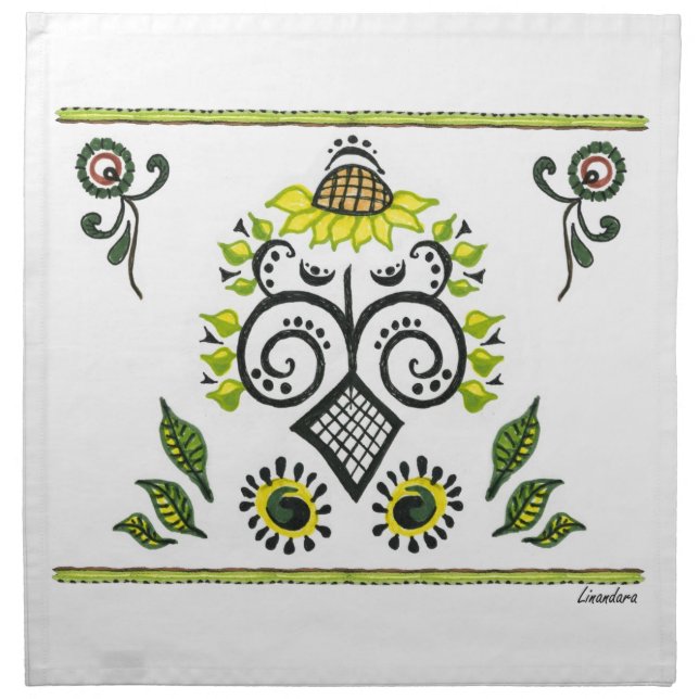 Sunflower Folk Pattern by Alexandra Cook Napkin (Front)