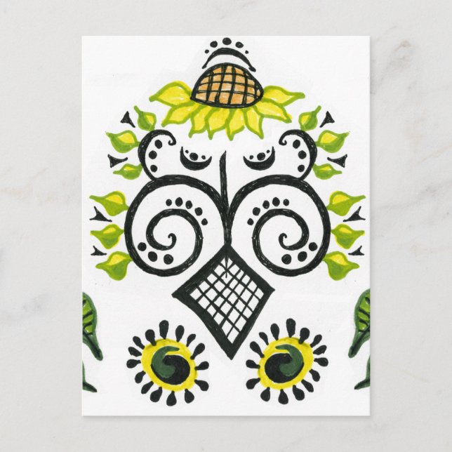 Sunflower Folk Pattern by Alexandra Cook Postcard (Front)