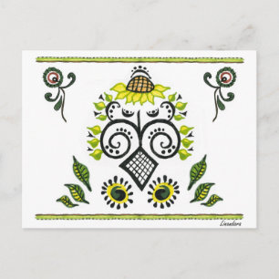 Sunflower Folk Pattern by Alexandra Cook Postcard