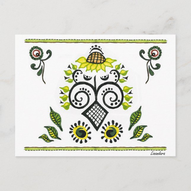 Sunflower Folk Pattern by Alexandra Cook Postcard (Front)