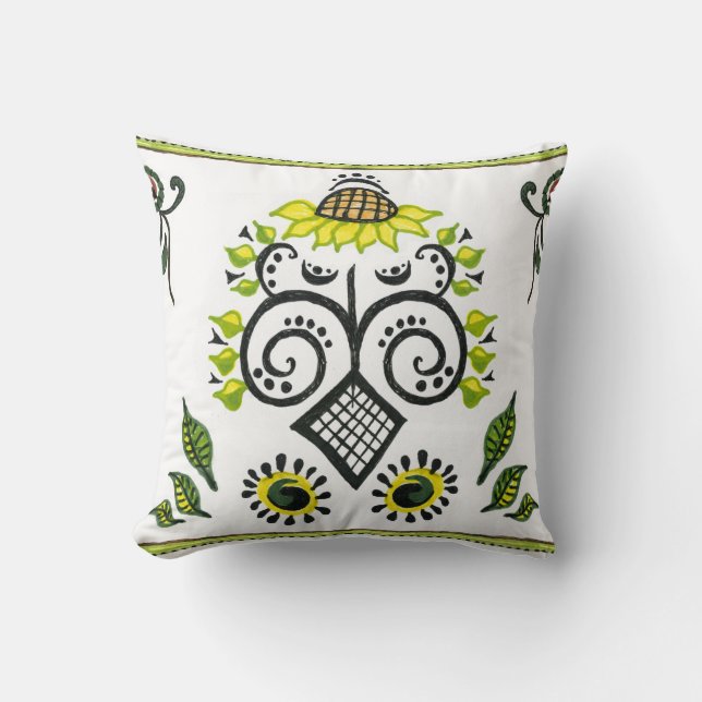 Sunflower Folk Pattern by Alexandra Cook Throw Pillow (Front)