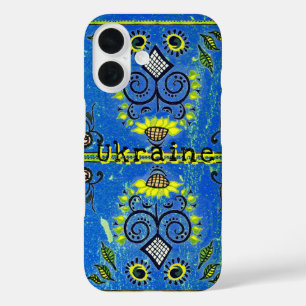 Sunflower Folk Pattern on Turquoise Blue Case-Mate iPhone 16 Case