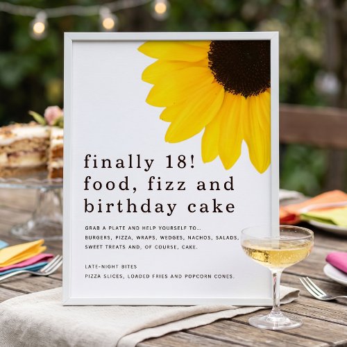 Sunflower Food Sign 18th Birthday Party