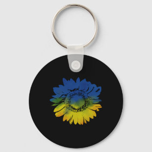 Sunflower For Ukraine Flag Colors Blue Yellow Keychain