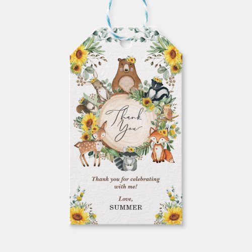 Sunflower Forest Woodland Animals Thank You Gift Tags