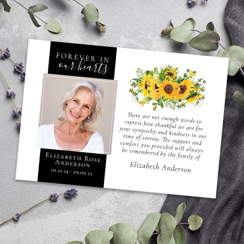 Sunflower Forever in Our Hearts Photo Funeral Thank You Card