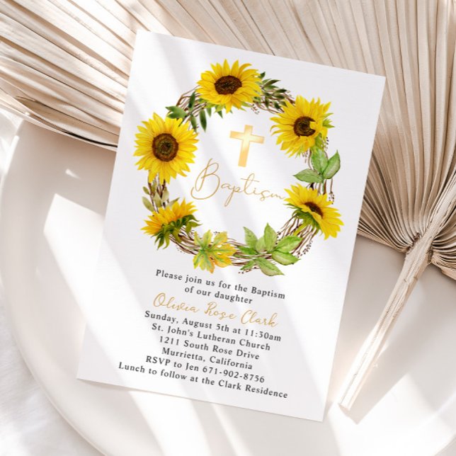 Sunflower Frame Baptism Christening Invitation (Creator Uploaded)