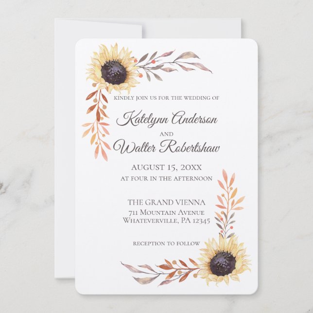 Sunflower Frame Late Summer Floral Wedding Invitation (Front)